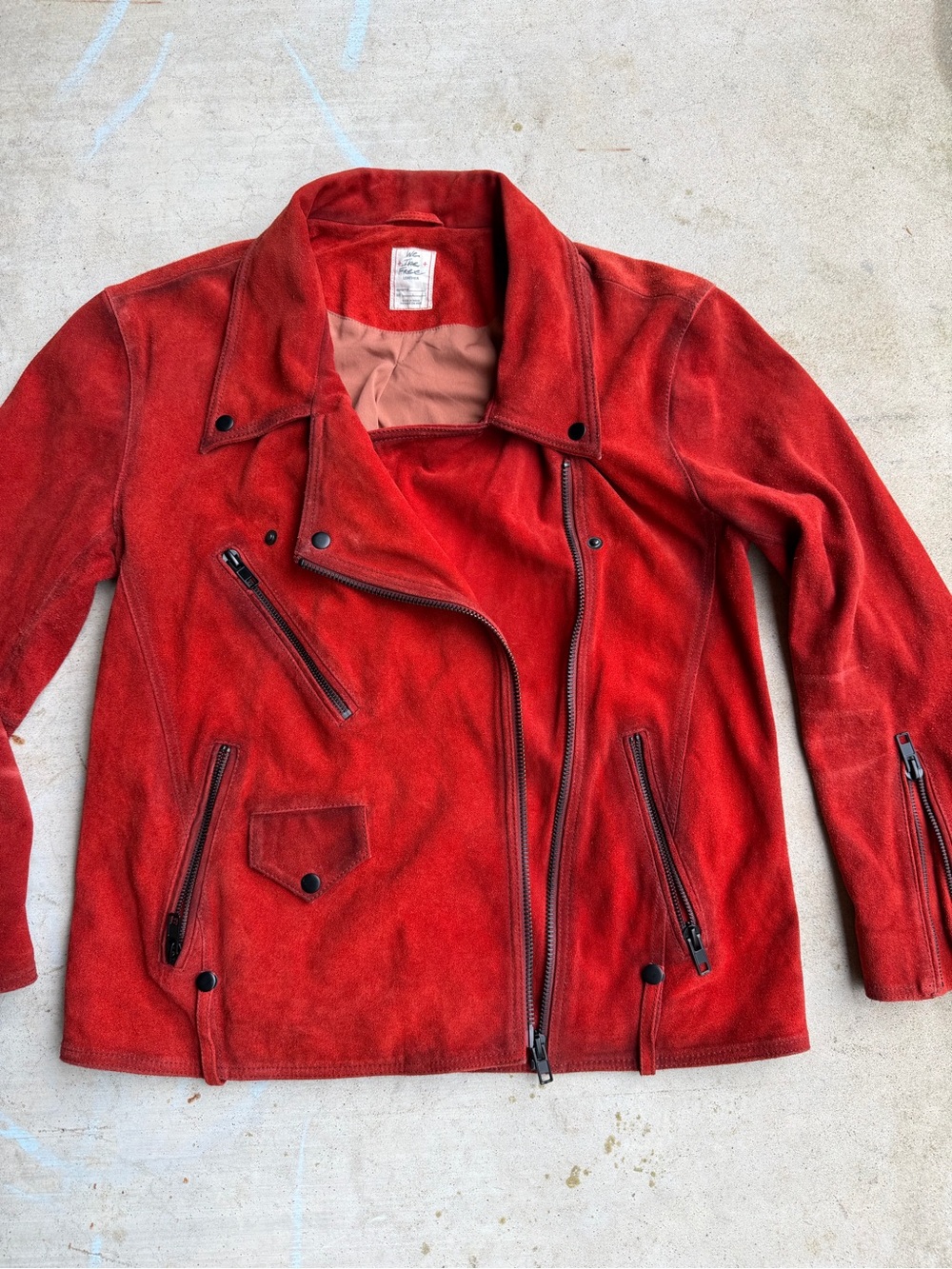 Free People L 100% Leather Suede Deep Red Jealousy Jacket Moto